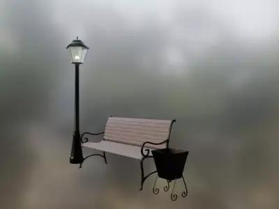 Low Poly Vintage Street Props Lantern Bench Trash Game Ready Free low-poly 3D model