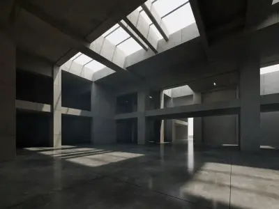 Cinematic Brutalist Atrium - Architectural Background - V3U2 Low-poly 3D model