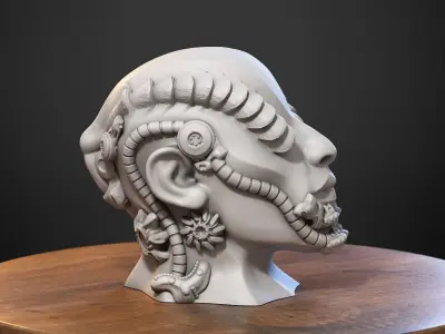 Robot human bust Headphone Stand Cyborg Robot human bust  3D print model