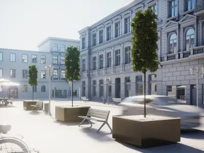 Wide flower pot  with a tree 3D model