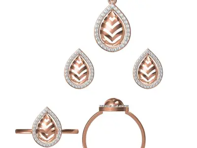 Light Minimalist Diamond Ring Earrings Pendant Set 3D print model