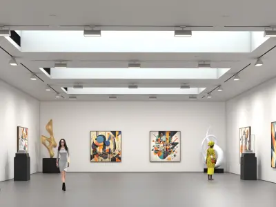  Modern Art Gallery Interior with Visitors 