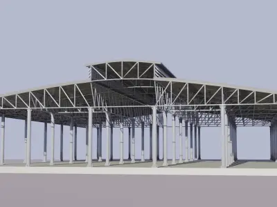 Warehouse 3D Model metal building with roof Low-poly 3D model