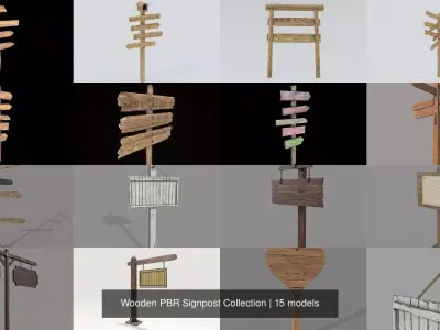 Wooden PBR Signpost Collection 3D Model Pack