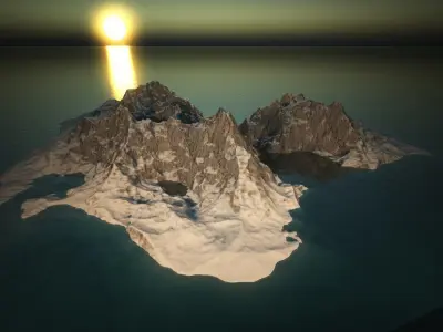 Exterior 001 Mountain winter and water 3D model