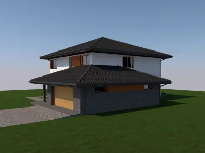 Simple house model with hipped roof plus garage  Low-poly 3D model