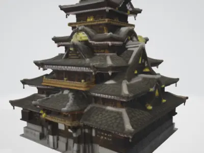  Japanese Castle  - 3D GLB MODEL  Jiu Yue Castle Hatogoe 3D model