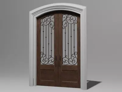 Classic Arch Glass with Panel Main Door 3D model