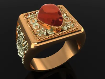 G1010 Artisan Gold Irregular Opal Signet Ring UK-X 3D print model