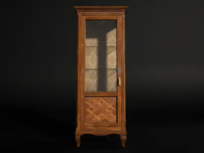Vintage Wooden Glass Cupboard - High-Quality PBR Low-poly 3D model