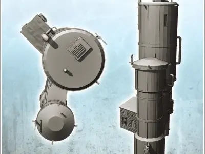 Double industrial grain tanks with annex and external pipes inta 3D print model