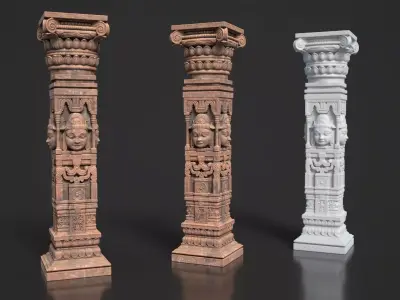 9 Hindu Temple Pillars 3D Pack 250828 Low-poly 3D model