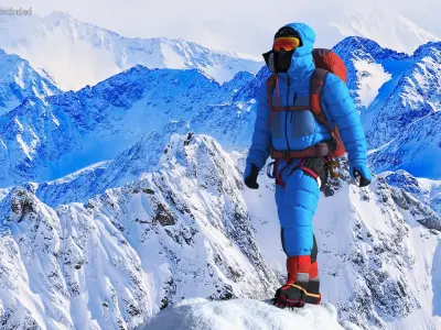  Fully Equipped High Altitude Climber Blue Rigged for Maya 