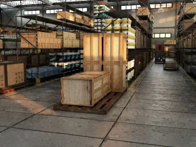 Warehouse industrial building with doors 3D model