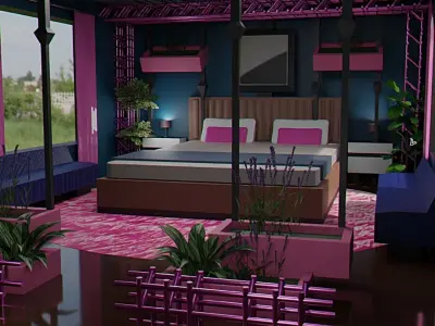 Bedroom Pink Young Dream Low-poly 3D model