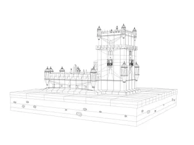 Cartoon Lowpoly Belem Tower Low-poly 3D model
