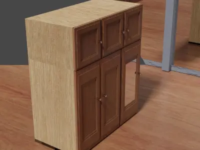Wardrobe wooden cabinet with three doors 3D model