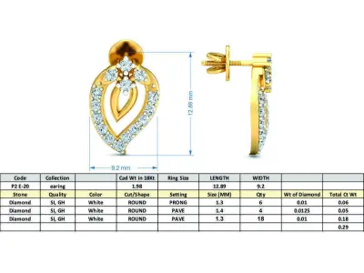 Yellow gold diamond earring-P2 E-20 3D print model