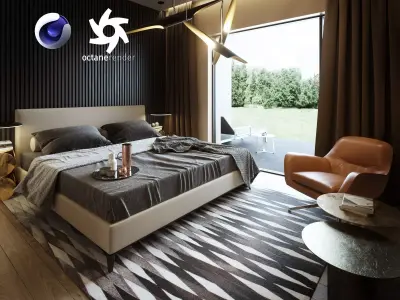 Bedroom Interior Scene for Cinema 4D and Octane Render 3D model