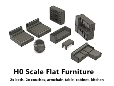Flat furniture 3D print model - H0 Scale 3D print model