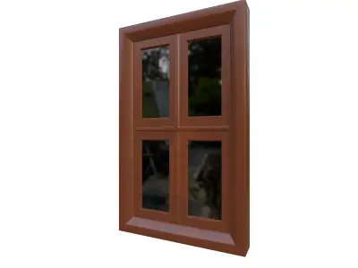 Brown Wooden Window with Four Glass Panes Low-poly 3D model