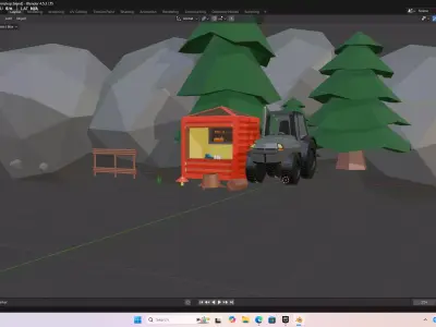 Stylized low Poly Farm Inspired Shop and Tractor  Low-poly 3D model