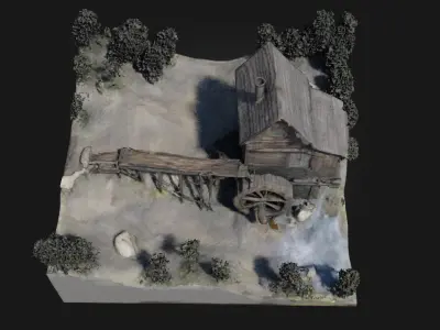 Old Watermill Scene  Tranquil Echoes of Rural Life 3D model