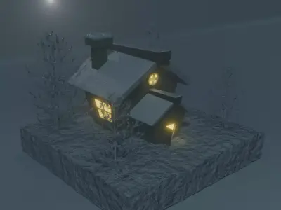 lowpoly isometric 3d House home in winter season snow and fog 3D model