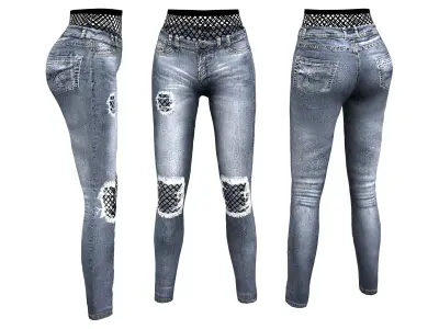 Skinny Jeans With Fishnet Stockings Under Low-poly 3D model