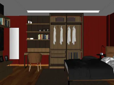 3 Bedroom modern with wood flooring and walls 3D model