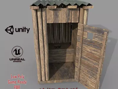 Outdoor Wooden Toilet 4 Low-poly 3D model