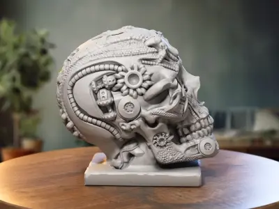 Robot Skull Headphone Stand Cyborg Headset Stand 3D print model 2