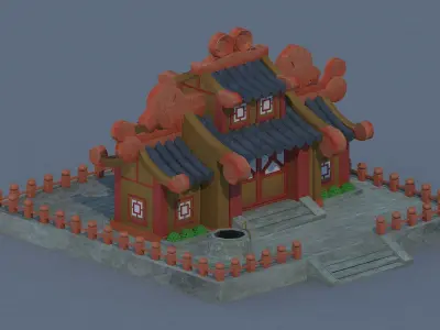 Cartoon Oriental architecture 3D model purchase