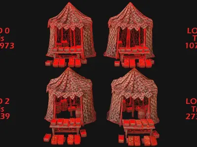 Medieval Market Stalls Cylindrical Tent Fruits Vegetables Low-poly 3D model