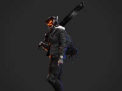 Cyberpunk Borz Robot Low-poly 3D model