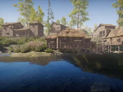 Modular Log Cabins Low-poly 3D model