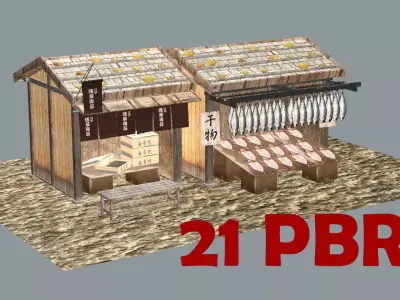 Japanese Fish Shop Sited Low-poly 3d Model Low-poly 3D model