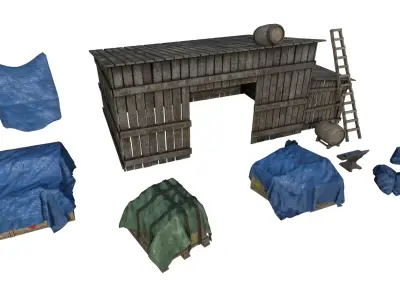 Wooden Shack Pack Low-poly 3D model