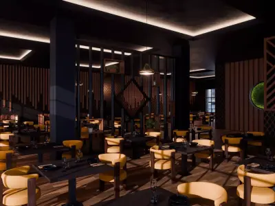 Modern Elegant Restaurant Interior - Blender Scene Low-poly 3D model