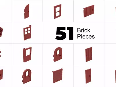 TwindBricks3D - 51 Piece Door Part Collection - Part 1 3D print model