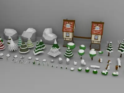 Low Poly Normal Snow Trees Pack Low-poly 3D model