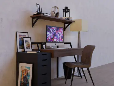 Modern Minimalist Workspace Low-poly 3D model