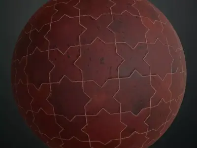 Royal Red Islamic Star Pattern Stone Tiles PBR Seamless Texture