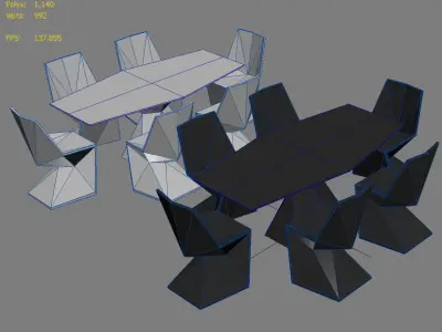 Vertex Dining Table and Chair Low-poly 3D model