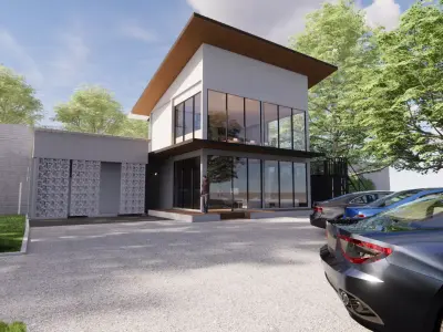 2 Storey Marketing Gallery with Interior and Landscape Skp  Low-poly 3D model