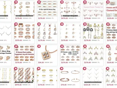 25000 Ring Earrings Pendant Bracelet Necklace Chains Jewelry 3D print model