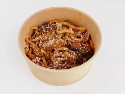 Udon Poke bowl lunch noodles with beef korean asian meal 3D model