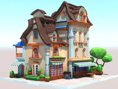 Stylized Beautiful Street Town House-02  wiht PBR Textures Low-poly 3D model