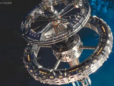  Vertical Axis Space Station with Dual Rotational Rings Metallic Gray 