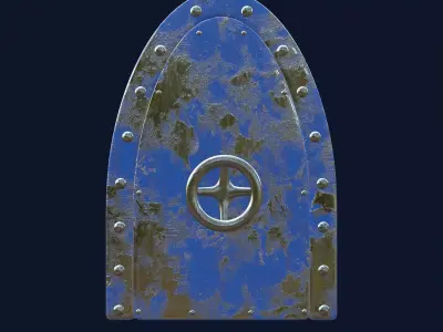 Blue Submarine Doors Stylized Rusted Metal 3D Model 3D model